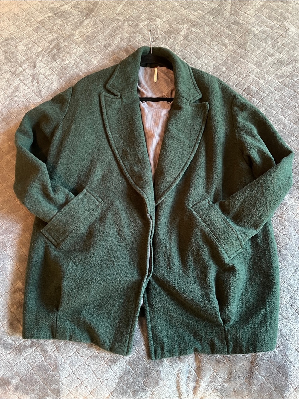 Free People Olive Green Oversized Coat Jacket size M Wool Blend Relaxed Fit - Picture 3 of 6